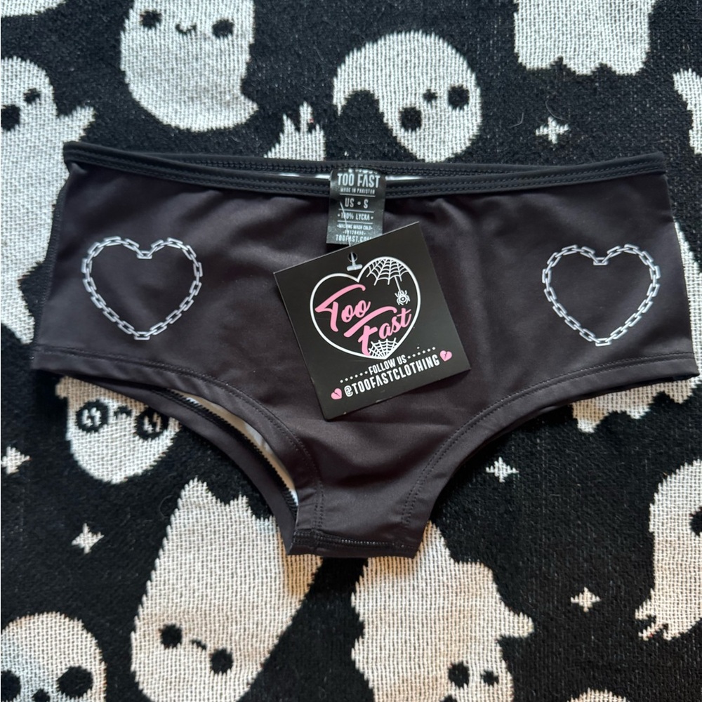 Too Fast Hiphugger Panties with Heart Chain “F*ck Me” Design